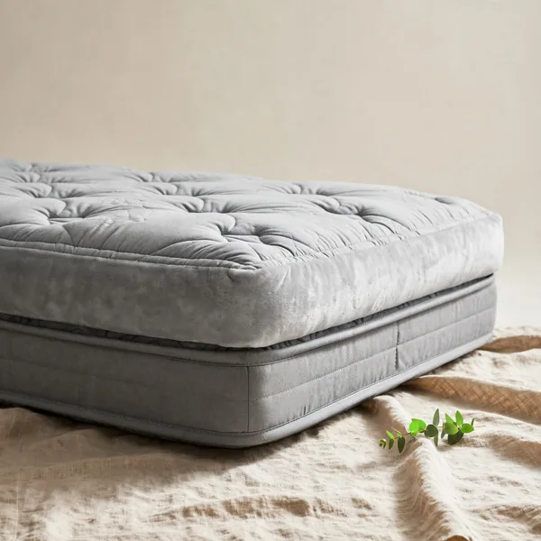 A grey pillow-top mattress