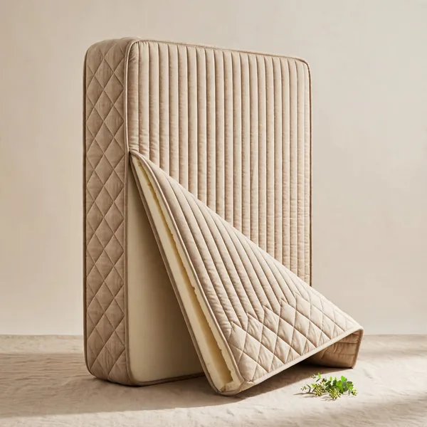 A mattress showing two different sides