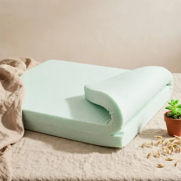 A pastel foam mattress pad