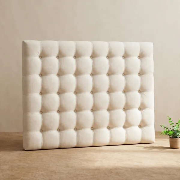 A button-tufted headboard