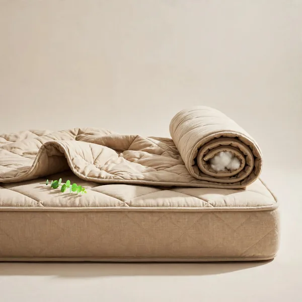 A pillow topper partly rolled