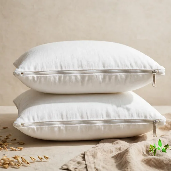 Two white fibre pillows