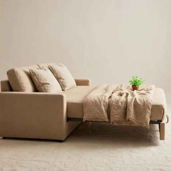 A wide pull-out sofa bed