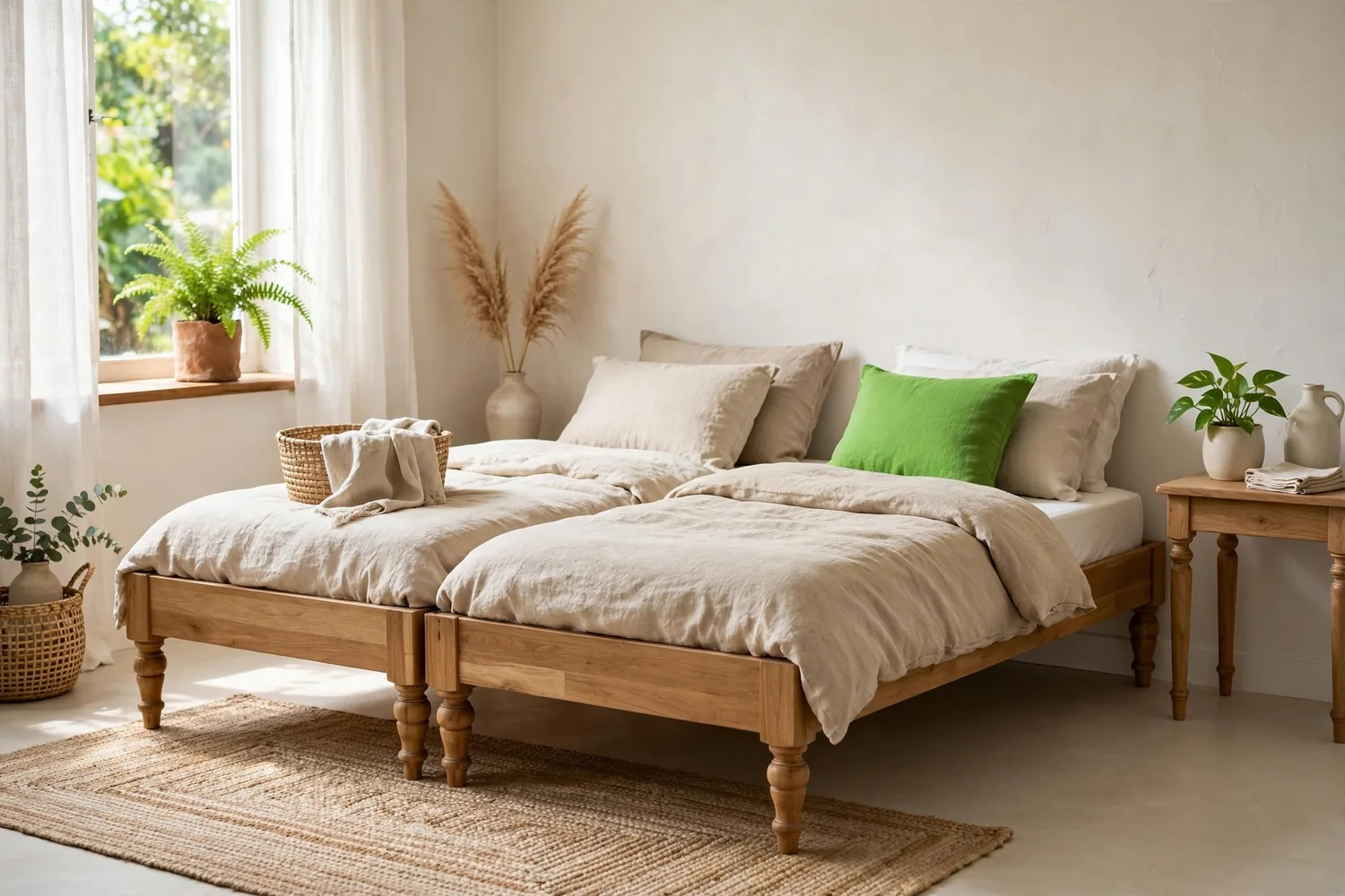 A divided bed base in a bedroom